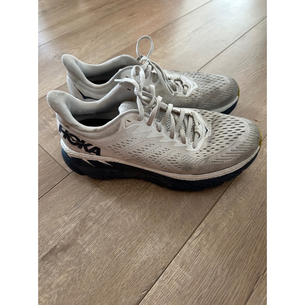 Hoka One One Clifton 7 Womens 10 Running Shoes Blanc De Blanc/Black Iris